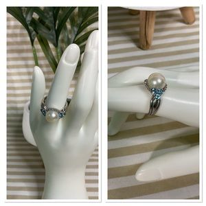 🌙 925 Sterling Silver Topaz Pearl Diamond Ring